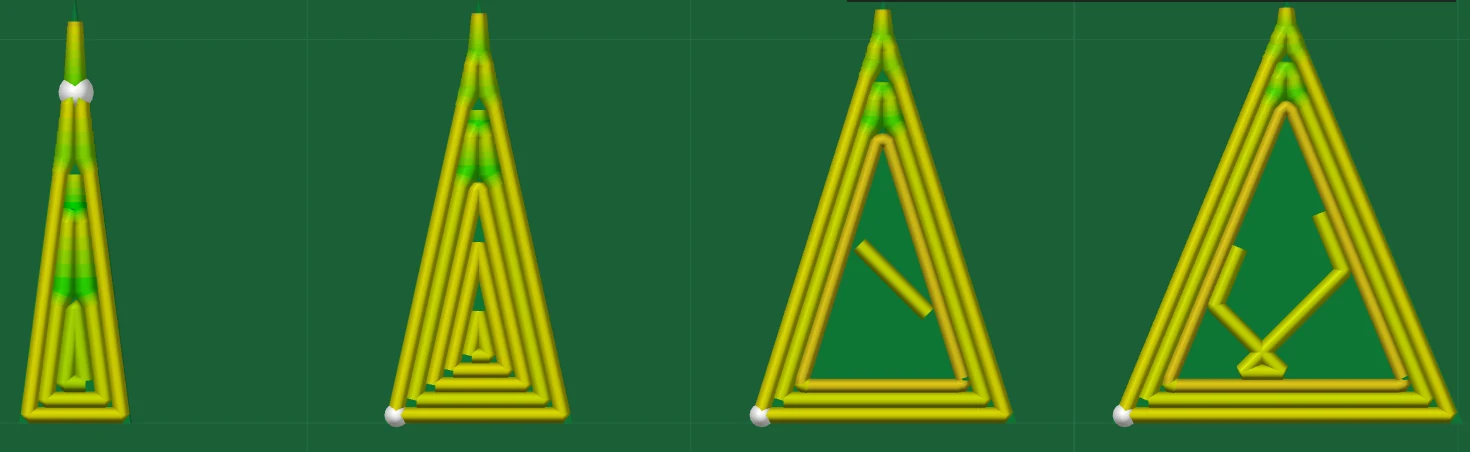 Las cuatro puntas de la probeta con Aracne en el esquema de colores Ancho de la línea de Bambu Studio
