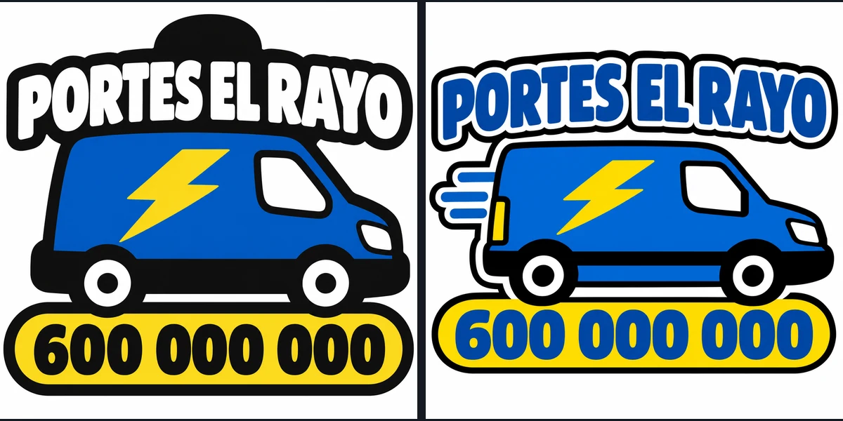 Dos resultados de la versión sencilla del logo: uno con cuatro colores y otro con las letras en un azul distinto del de la furgoneta