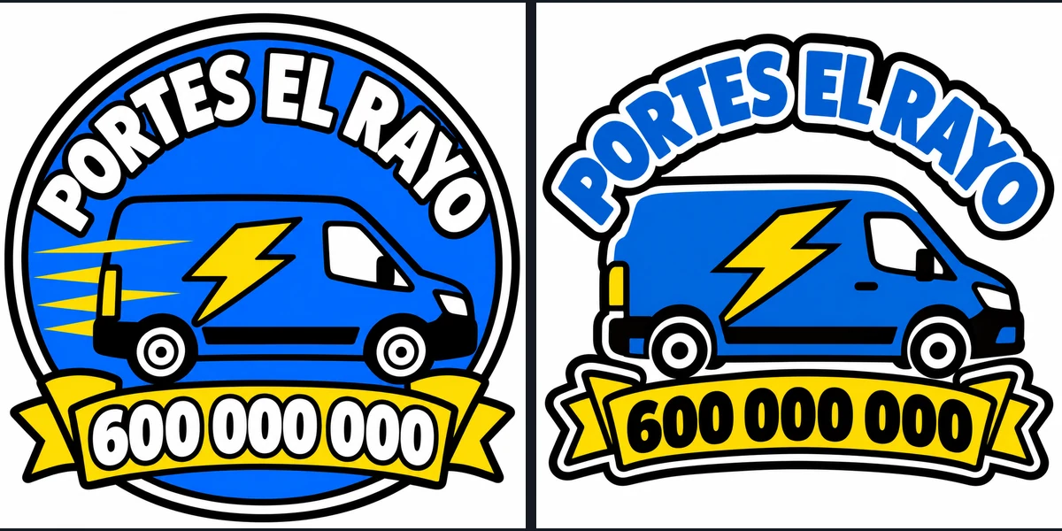 Dos resultados del logo de la furgoneta en cuatro colores: uno con la insignia redonda y otro sin ella
