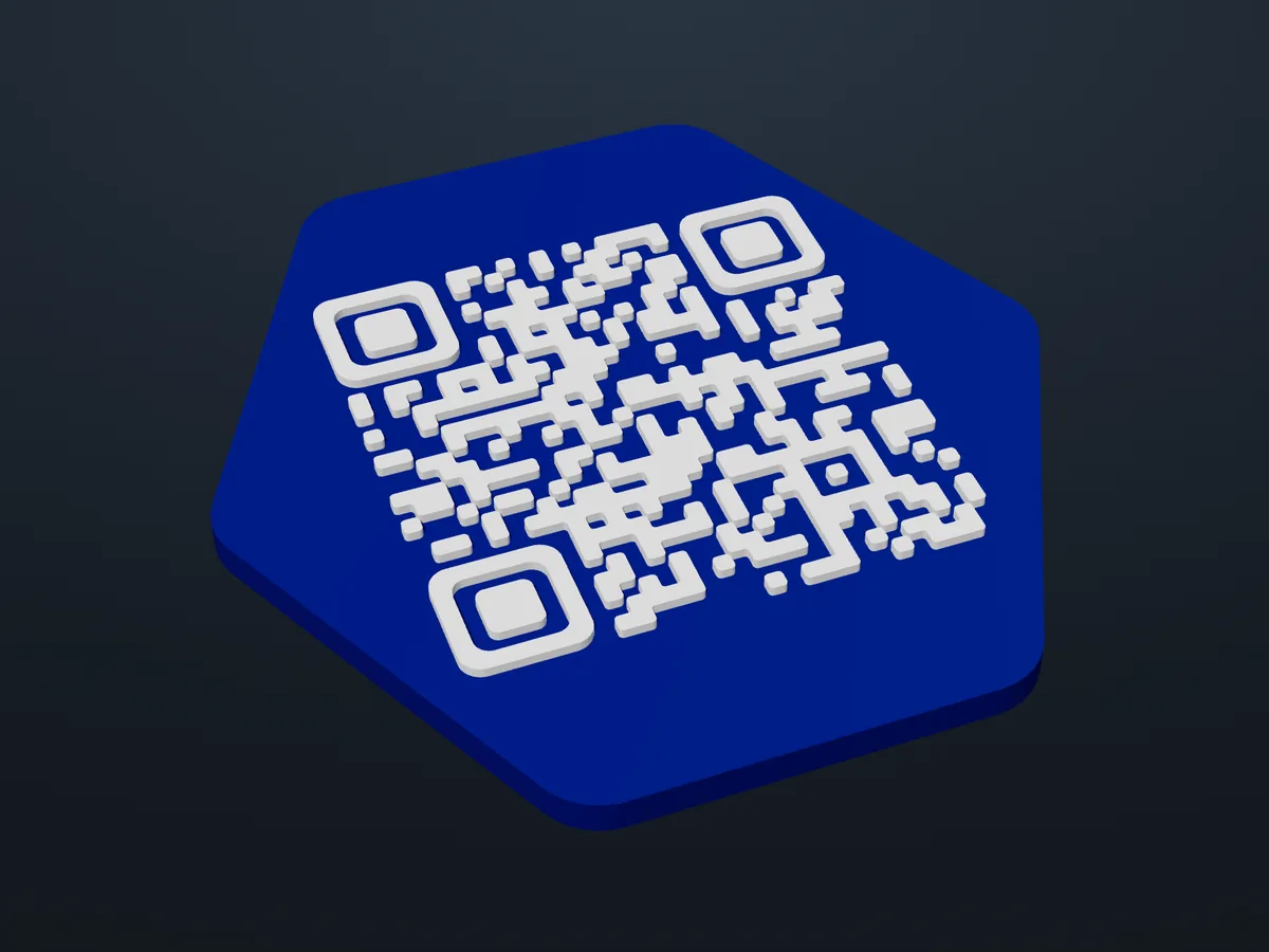 Vista 3D del generador: placa con un código QR que conecta a una red WiFi