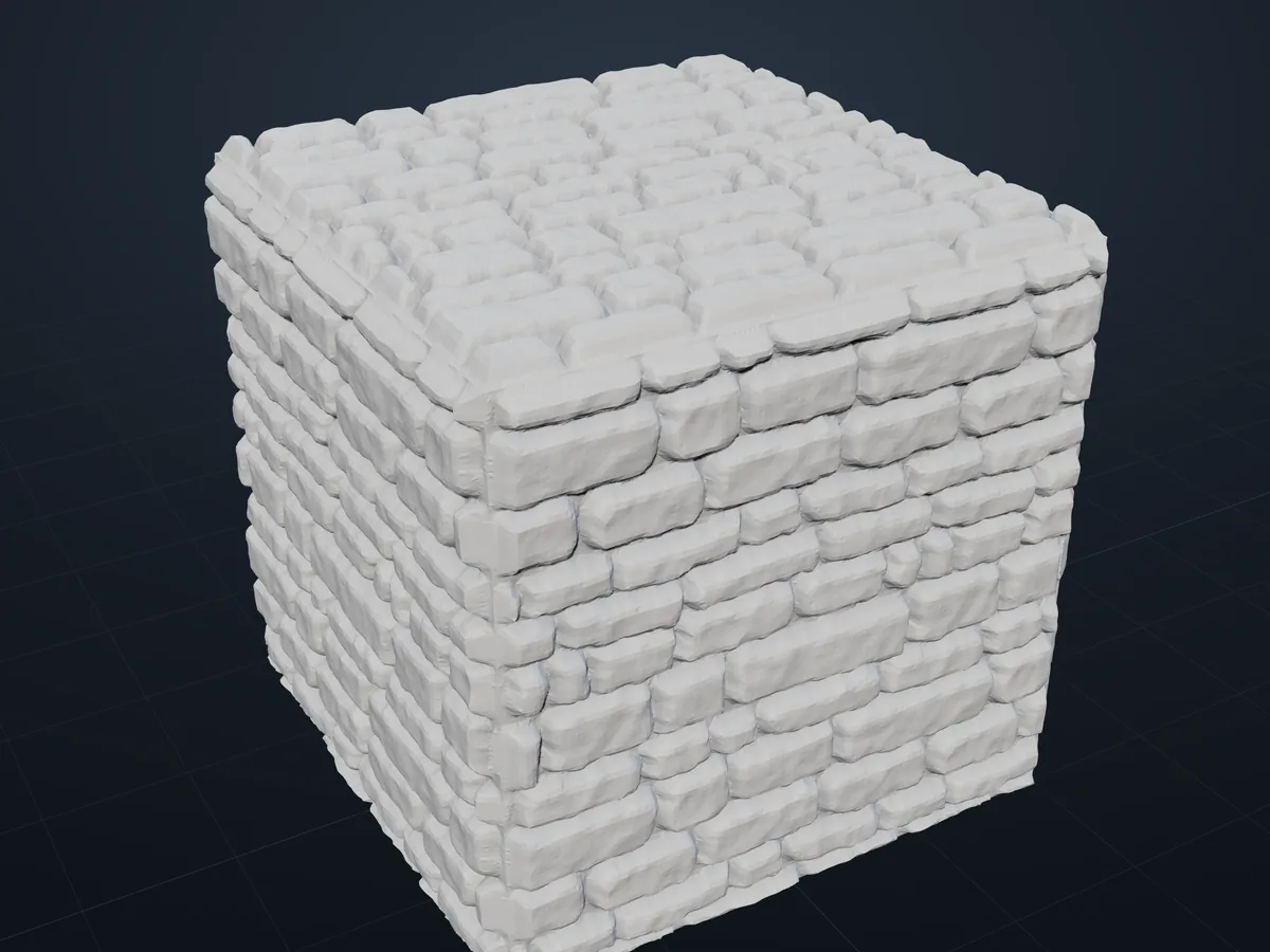 Vista 3D del texturizador: una caja con textura de muro de piedra